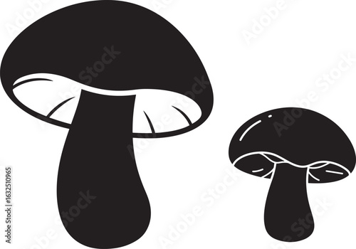 Two black mushroom silhouettes on white background silhouette