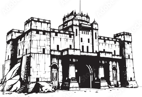 A powerful defensive fortress. The illustration expresses power and steadfastness. Hand drawn vector illustration