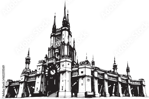 A powerful defensive fortress. The illustration expresses power and steadfastness. Hand drawn vector illustration