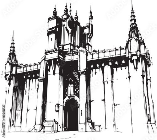 A powerful defensive fortress. The illustration expresses power and steadfastness. Hand drawn vector illustration