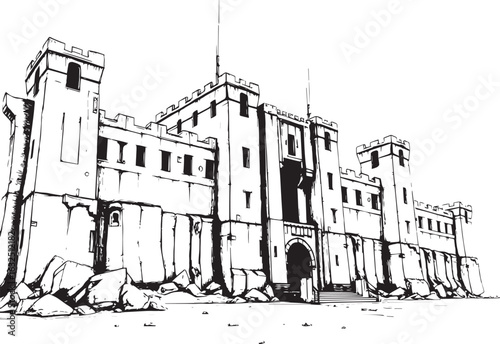 A powerful defensive fortress. The illustration expresses power and steadfastness. Hand drawn vector illustration