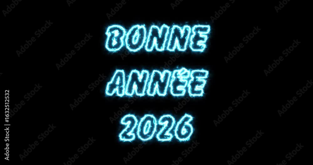 vidéo pour souhaiter une bonne année 2026 en bleu faisant un effet de flamme sur fond noir