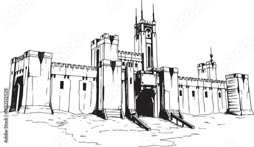A powerful defensive fortress. The illustration expresses power and steadfastness. Hand drawn vector illustration