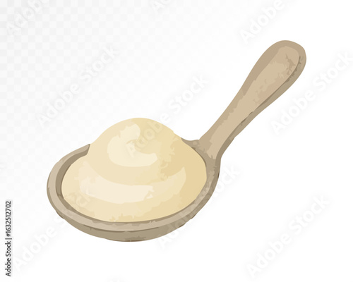 Watercolor spoonful of rich and creamy sour cream, a classic topping for soups, pancakes, and dumplings. Vector illustration.