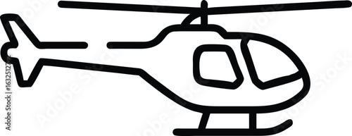Black outline shows helicopter with rotating blades on a white background