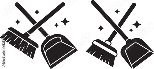 Crossed brooms and dustpans with sparkles silhouette