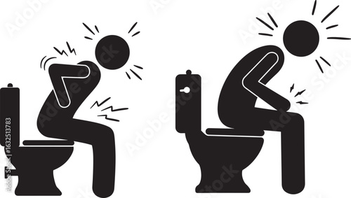 Two figures experiencing discomfort on toilet silhouette