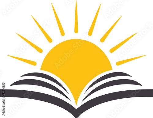 sun rising from open book logo icon vector illustration
