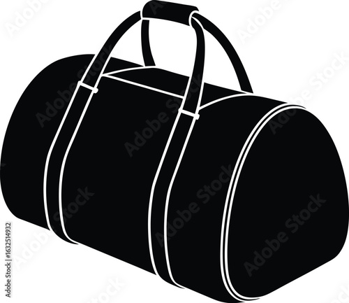 black silhouette a duffel bag on white background.eps
