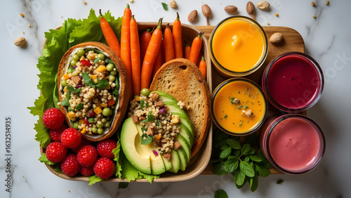 Wallpaper Mural Flat lay of an Earth-shaped bowl filled with plant-based foods, eco-friendly symbols surrounding.

 Torontodigital.ca