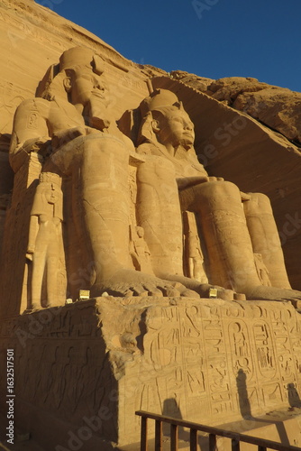 Temple of Abu Simbel. Detail of sculptures and reliefs. Built for Ramesses II approximately 1264 BC (New Kingdom). Egypt.
