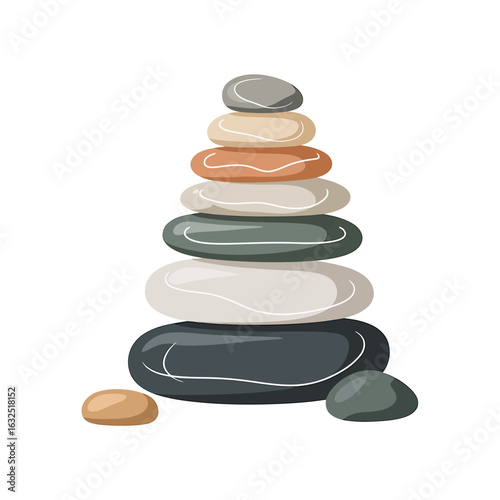 Balanced stone tower symbol of calm and harmony achieving serenity in life colorful stones stacked in equilibrium illustration zen stones vector
