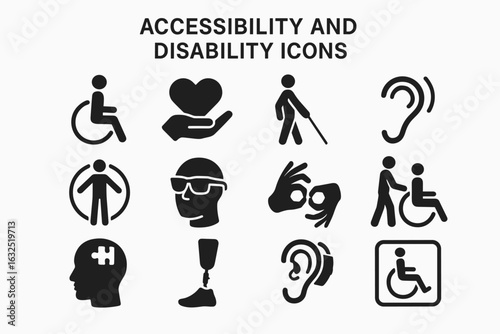 Accessibility Icons Set – Disability, Hearing Impairment, Blindness, Wheelchair, Prosthetics, Inclusive Support_simple_compose
