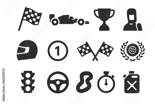 Racing Icons Set – Motorsport, Car Race, Helmet, Trophy and Track Symbols_simple_compose
