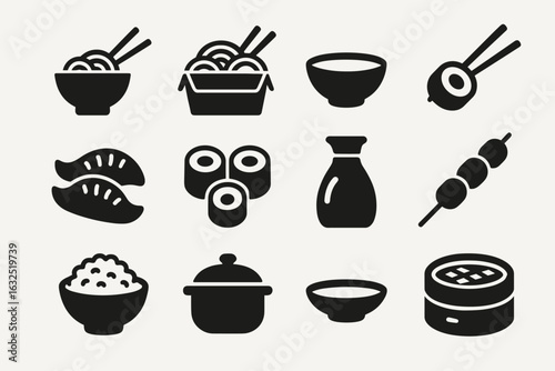 Japanese Food Icons Set – Sushi, Ramen, Rice Bowl, Dumplings and Asian Cuisine_simple_compose
