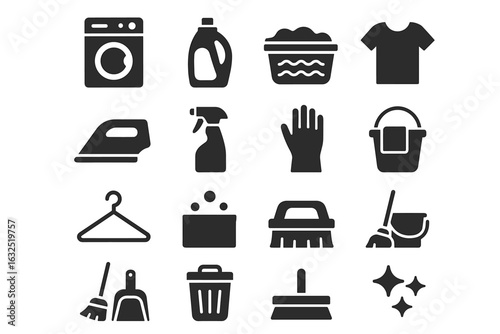 Laundry and Cleaning Icons Set – Washing, Ironing, Housekeeping Tools_simple_compose