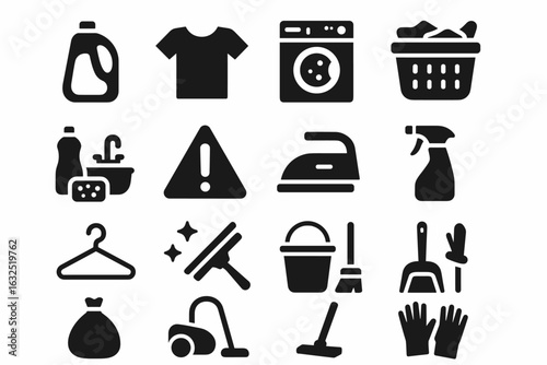 Laundry and Cleaning Icons Set – Washing, Ironing, Housekeeping Tools_simple_compose