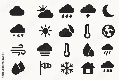 Weather and Climate Icons Set – Solid Meteorology and Forecast Symbols_simple_compose