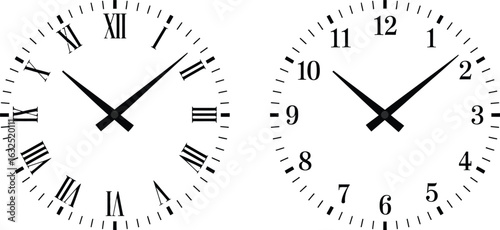 Analog Clock Faces  Roman and Arabic Numeral Vector Set