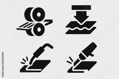 Metalworking and Welding Icons Set – Steel Processing, Cutting, and Fabrication Symbols_simple_compose