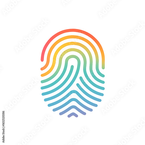 Vibrant rainbow gradient fingerprint graphic symbolizing unique identity, diversity, and digital security. Modern biometric icon.