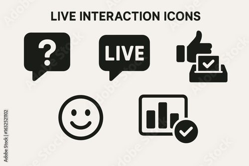 Live interaction icons set – chat, live stream, vote, feedback, poll