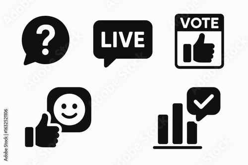 Social media icons set – live stream, vote, like, feedback, poll