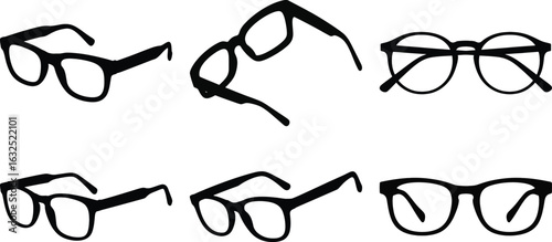 Glasses silhouette vector collection with assorted eyeglass styles for optical and fashion projects