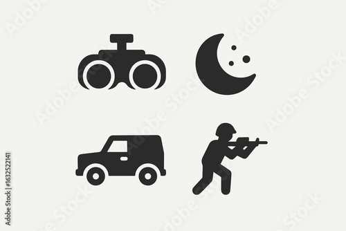 Night Ops Icons – Tactical Night Operations, Military Strategy, Covert Mission Symbols