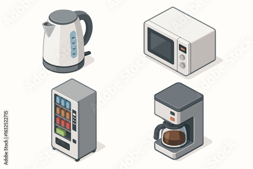 Office Breakroom Essentials – Workplace Kitchen, Coffee Station, Employee Lounge Icons