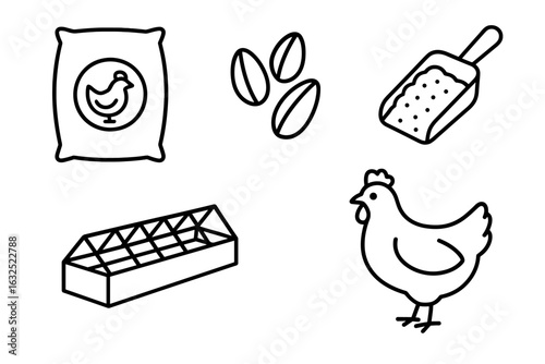 Poultry Feeding Icons – Chicken Farm, Livestock Nutrition
