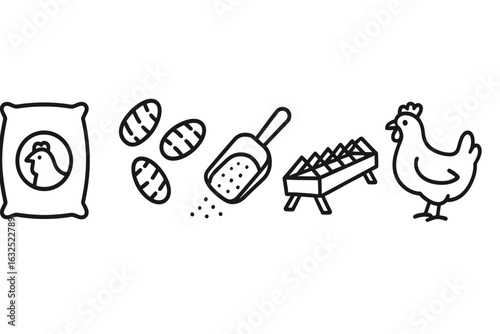 Poultry Feeding Icons – Chicken Farm, Livestock Nutrition