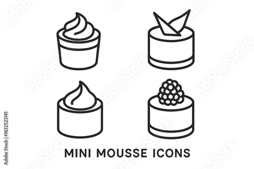 Mini Mousse Icons – Desserts, Pastry, and Sweet Treats Vector Set