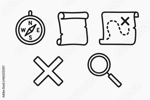 Treasure Map Icons – Adventure, Navigation, and Hidden Loot Vector Set