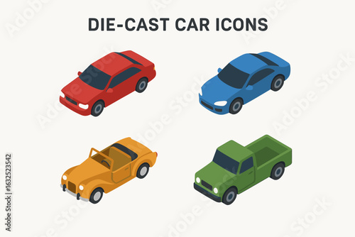 Die-Cast Car Collection – Miniature Vehicles, Model Cars, and Collector’s Edition Vector Set