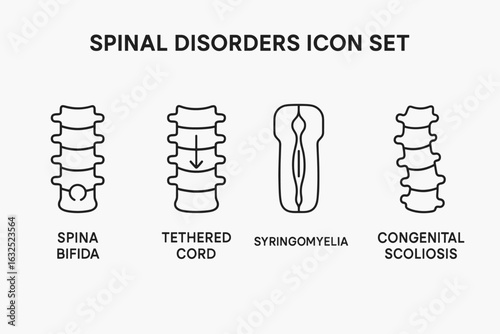 Congenital Spine Icons – Spinal Disorders, Medical Anatomy Symbols