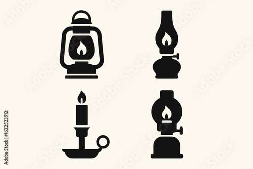 Vintage Light Fixture Icons – Retro Lamps, Chandeliers, and Antique Lighting Vector Set