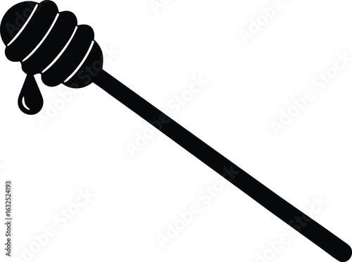 honey dipper stick with dripping honey silhouette vector icon