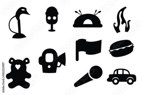 Black and white collection of diverse icons set of silhouettes