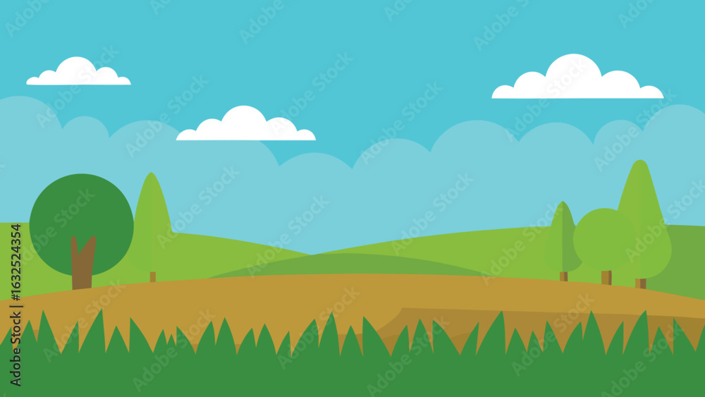 Obraz premium flat grassland scene vector background