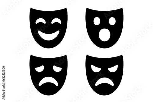 Theatrical Expression Icons – Drama, Performance, and Stage Art Vector Set