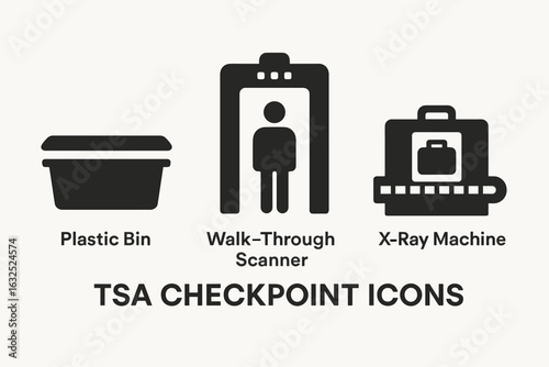 TSA Checkpoint Essentials – Airport Security, Travel Screening, and Luggage Inspection Vector Set