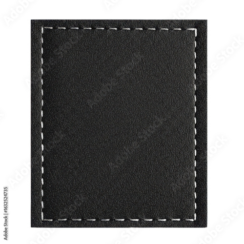 Wallpaper Mural Rectangular black leather patch with visible white stitching, used for garment repair, branding, or handmade projects.
 Torontodigital.ca