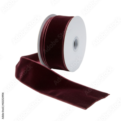 Roll of rich burgundy velvet ribbon, perfect for crafts, gift wrapping, decorations, or sewing embellishments.
