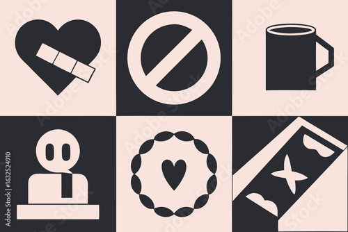 Black and white geometric icons pack set of silhouettes