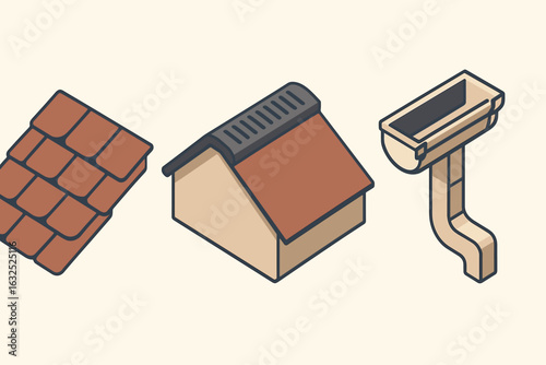 Roofing Icon Set – Construction, Repair, and Roofing Materials Vector Collection