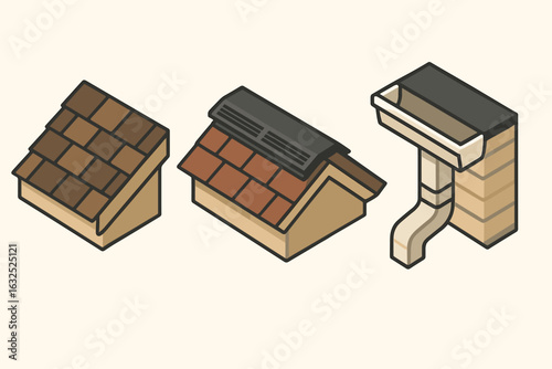 Roofing Icon Set – Construction, Repair, and Roofing Materials Vector Collection