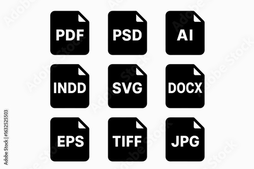 Print File Format Icons – Document Types, Printing, and Publishing Vector Set