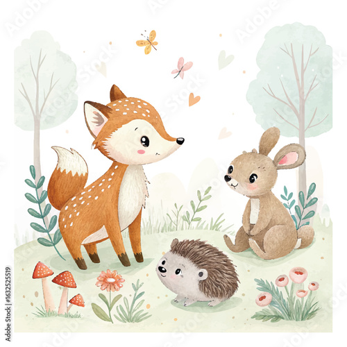Boho Forest Baby Animals | Watercolor Fox, Deer, Rabbit & Bear | Nursery Wall Art & Kids Room Decor Featuring Hedgehog & Woodland Creatures