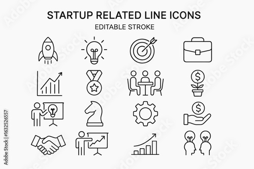 Startup Icons – Minimalist Business Launch and Innovation Symbol Set